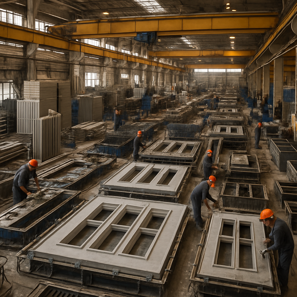 busy factory making architectural precast facades-1