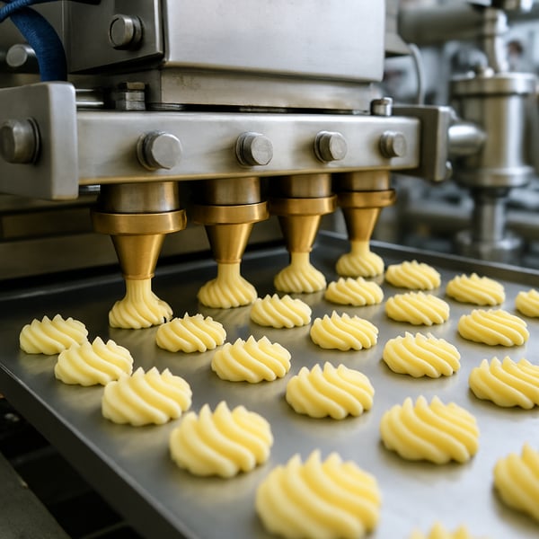 photographic photo of food manufacturing focus on machines making food