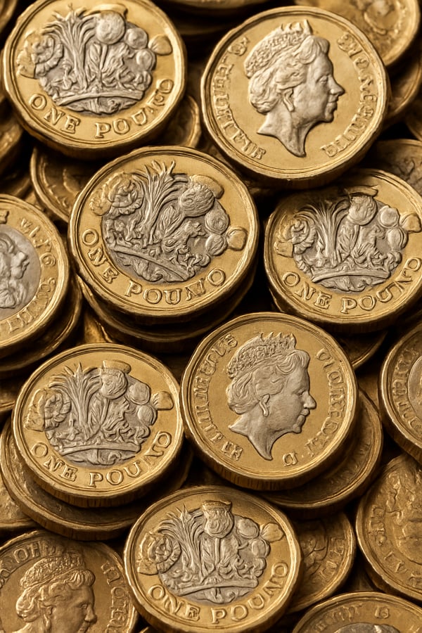 photographic pile of pounds coins